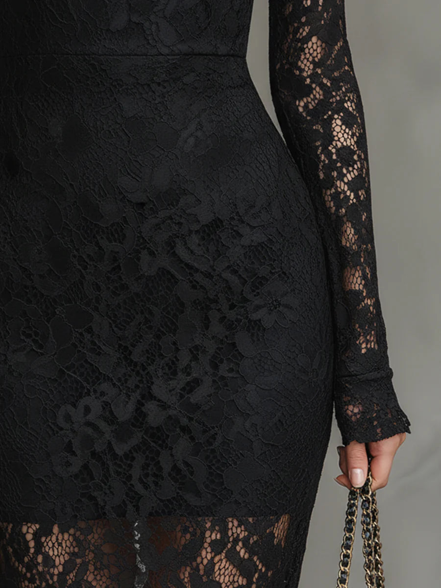 Claraine – Exquisite Lace Midi Dress for Sophisticated Style