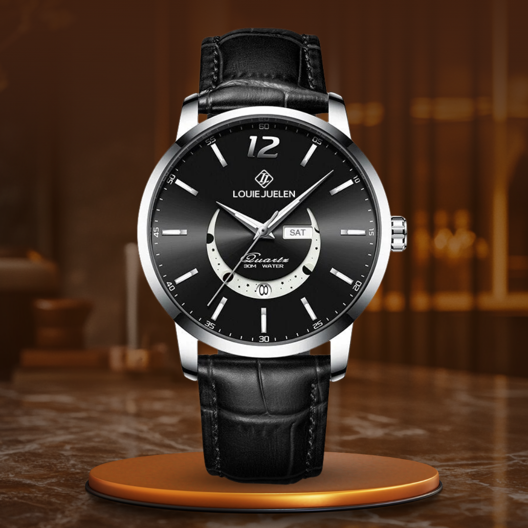 Elegant watch with luminous moon phase