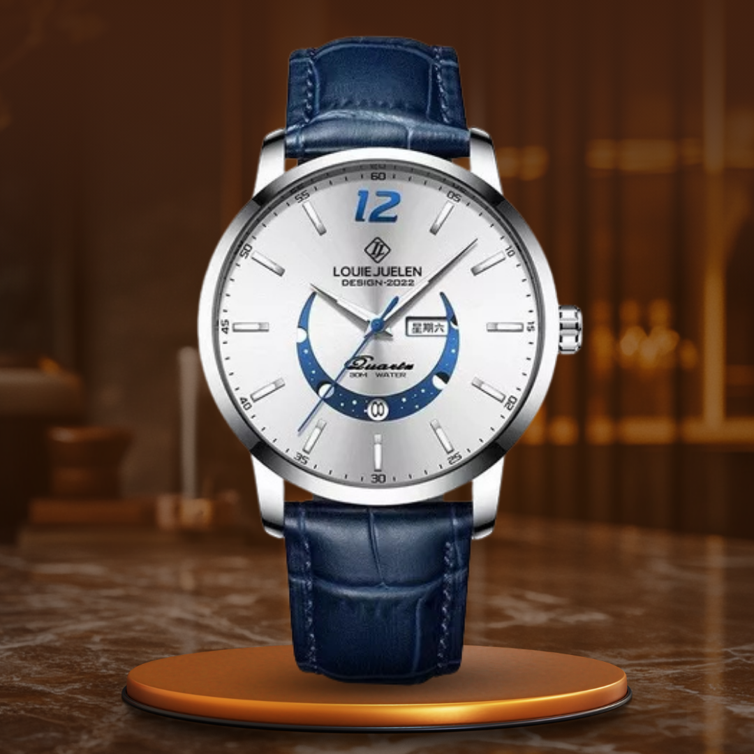 Elegant watch with luminous moon phase