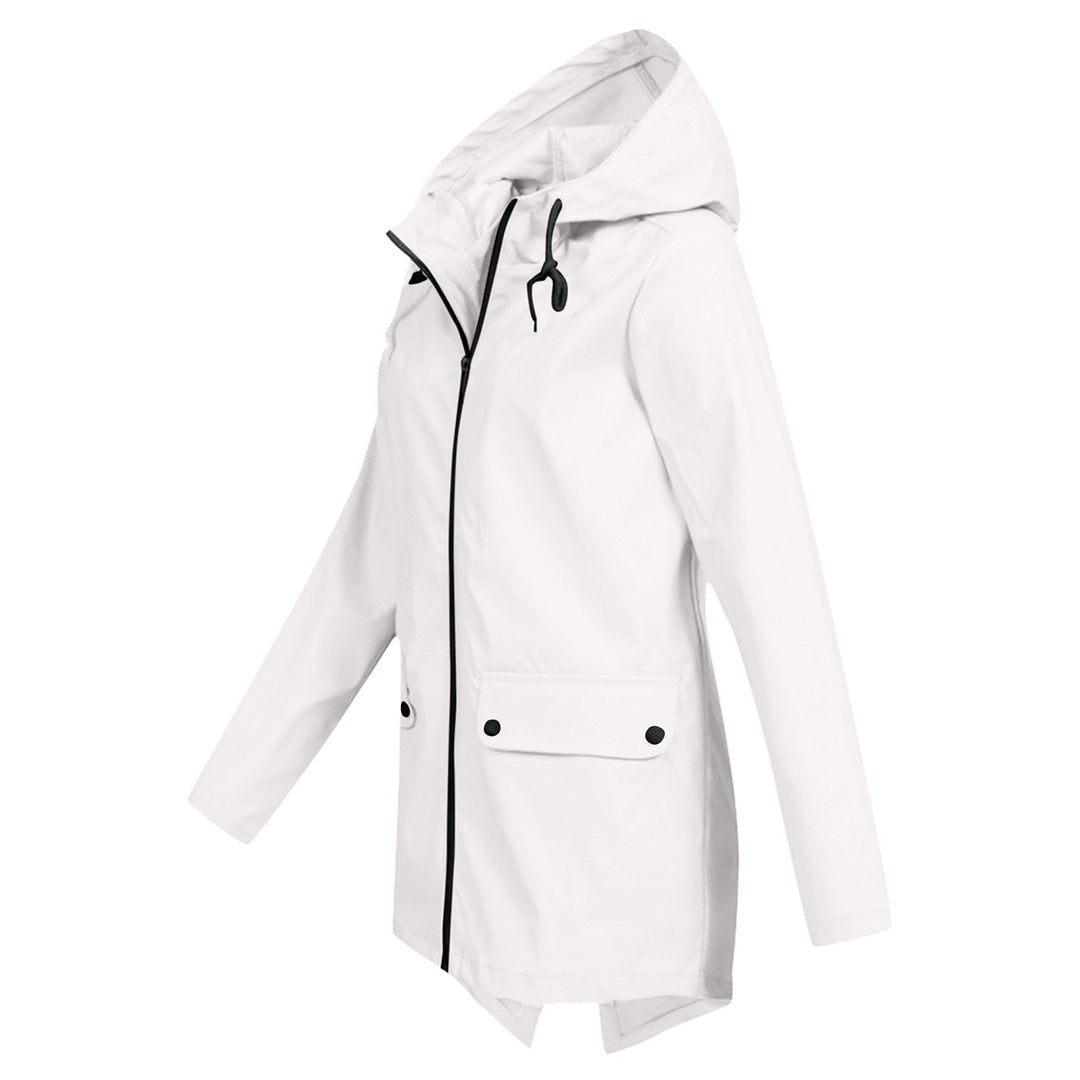 Long Hooded Waterproof Jacket for Women, Ideal for Winter