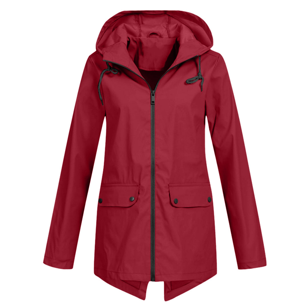 Long Hooded Waterproof Jacket for Women, Ideal for Winter