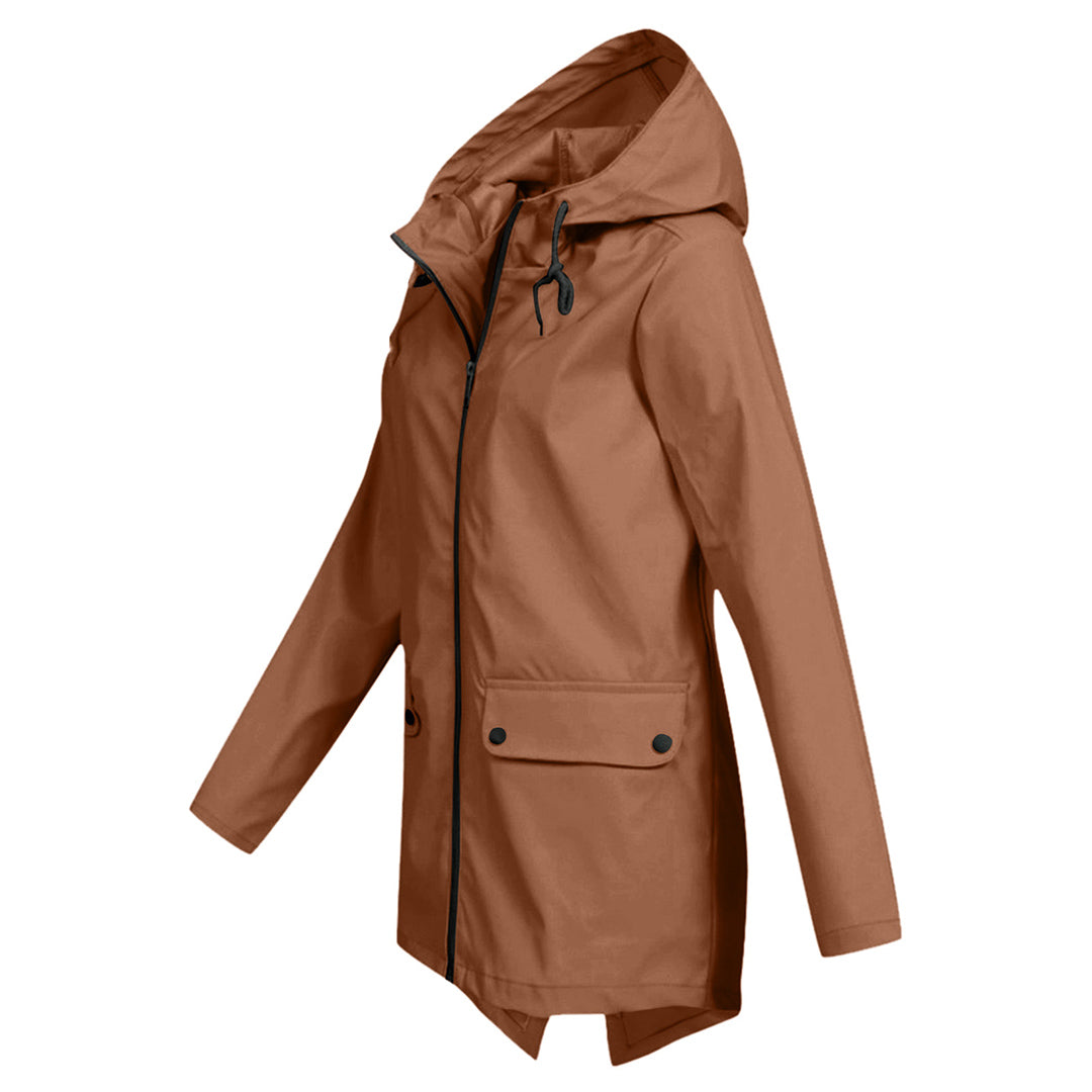 Long Hooded Waterproof Jacket for Women, Ideal for Winter