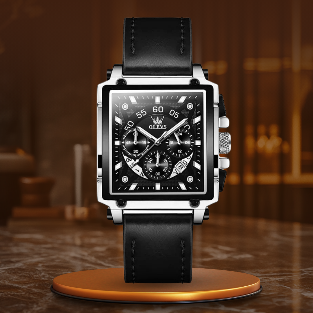 Elegant chronograph watch with square dial for a sophisticated style
