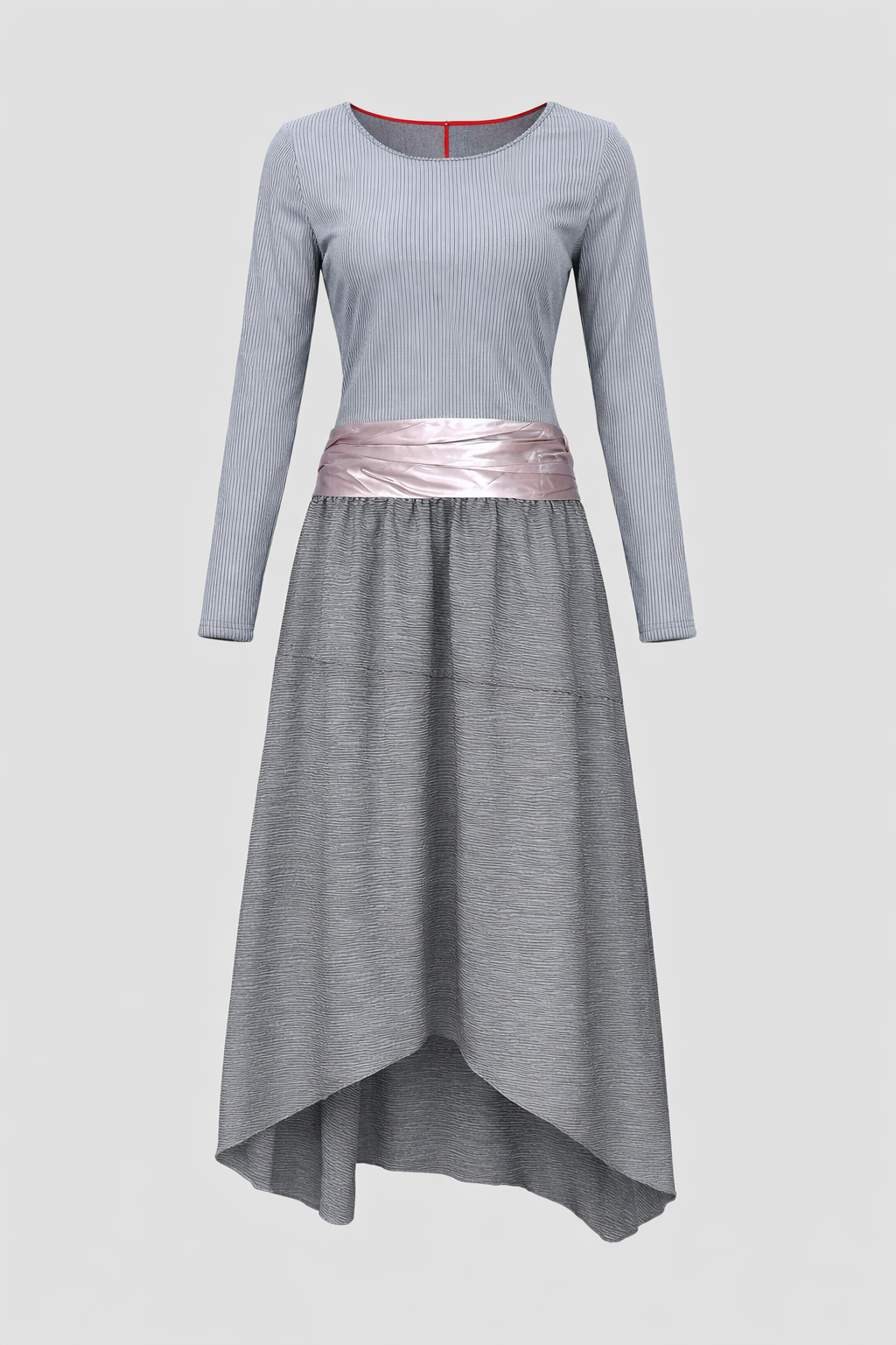 Gray striped retro and stretchy bodycon dress for an elegant silhouette