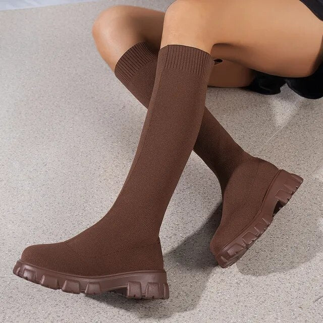 Women's Cozy Knit Knee-High Sock Boots