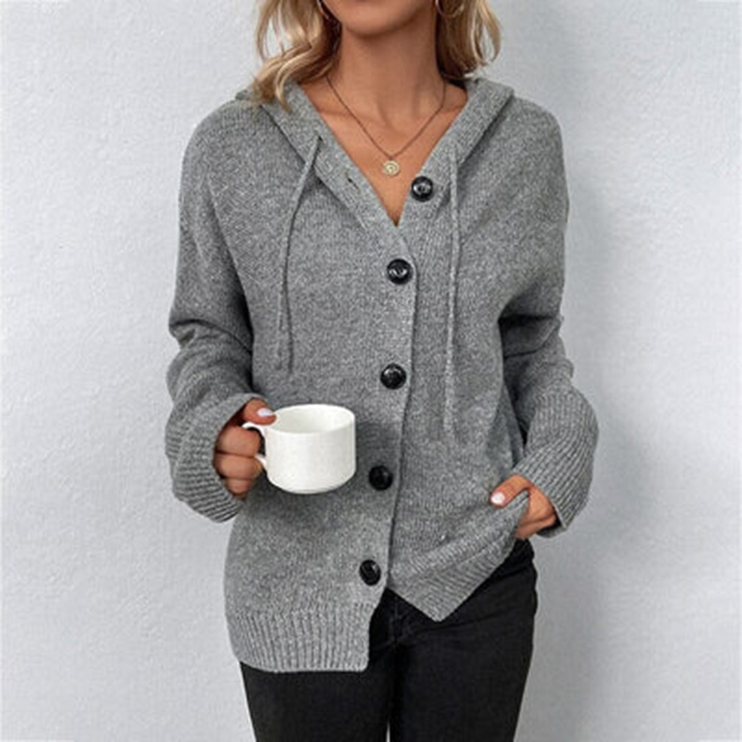 Hazel Women's Cozy Hooded Knit Cardigan with Open Front and Stylish Buttons
