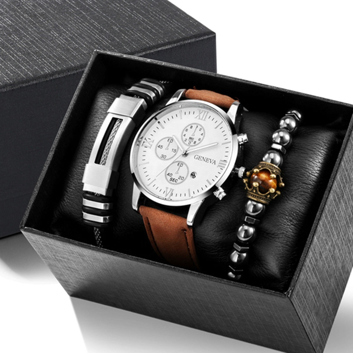Luxury Signature Quartz Leather Watch & Bracelet Set for an Elegant Look
