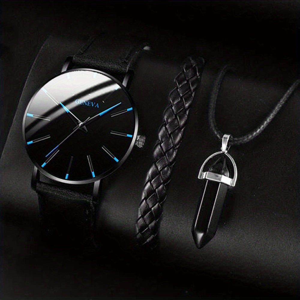 Luxurious Leather Quartz Watch and Bracelet Set for Enjoyment