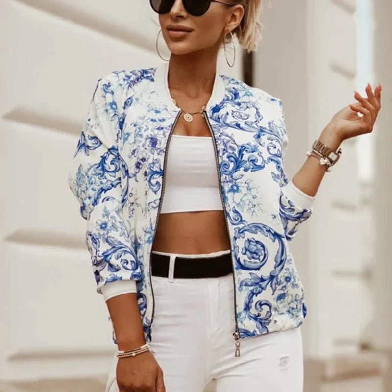 Women's Floral Print Jacket with Varvatos Cut for a Casual and Chic Style