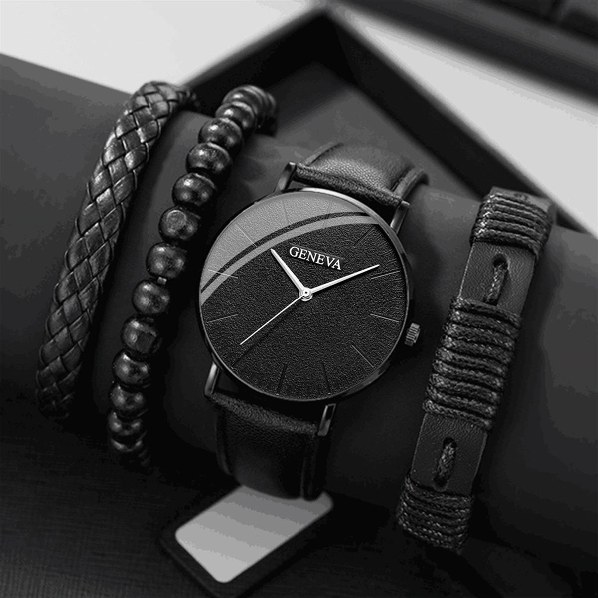 Elegant Business Watch Set with Light and Minimalist Bracelet