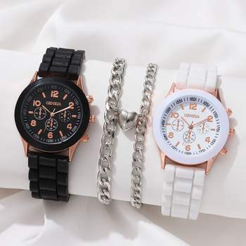 Quartz watch set with a classic silicone strap and matching bracelet
