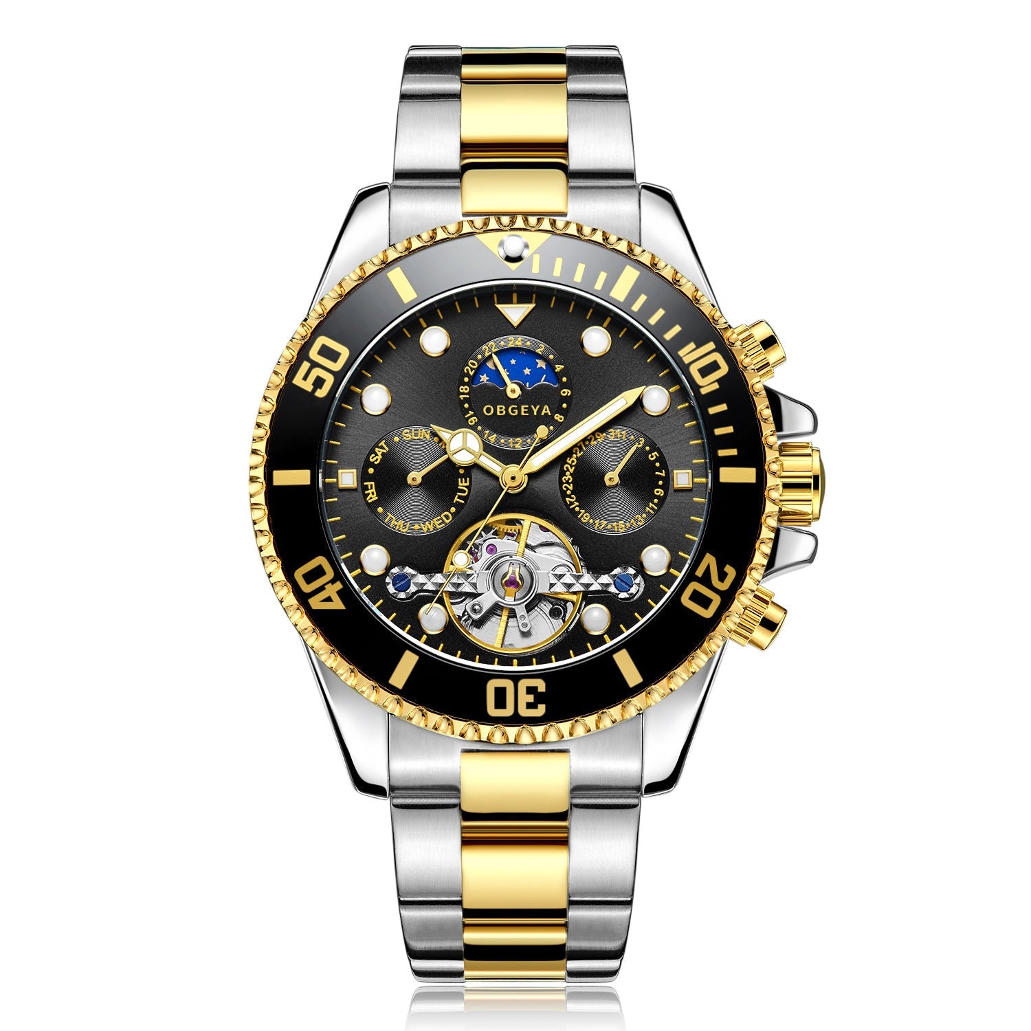 Automatic stainless steel wristwatch with elegant tourbillon