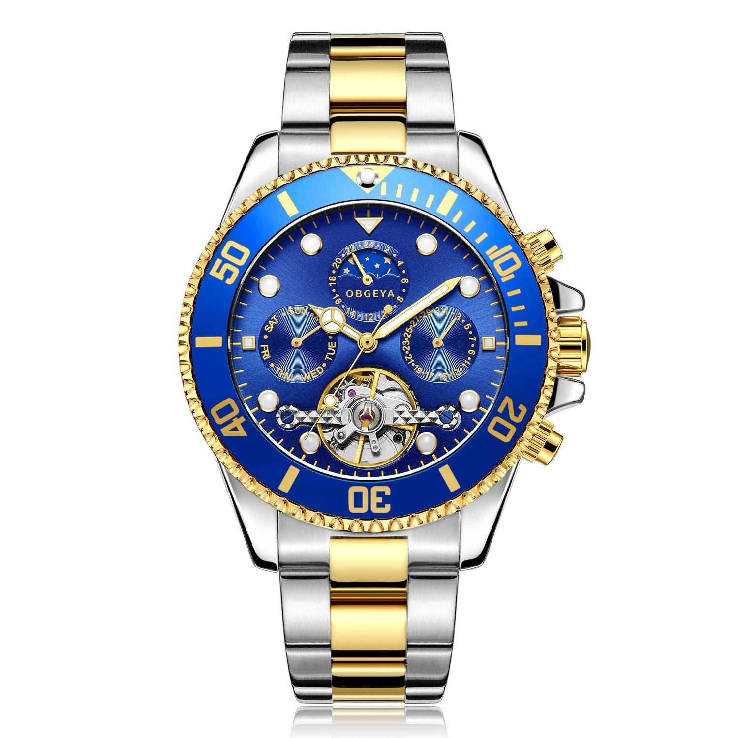 Automatic stainless steel wristwatch with elegant tourbillon