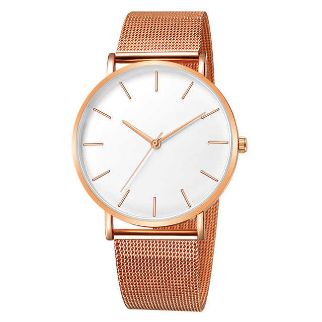 Elegant minimalist stainless steel watch with mesh bracelet