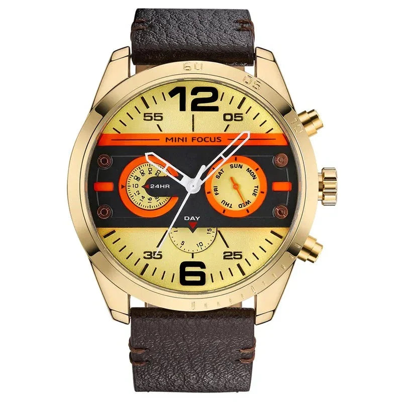 Luxury Leather Sport Chronograph Watch with Quartz Movement