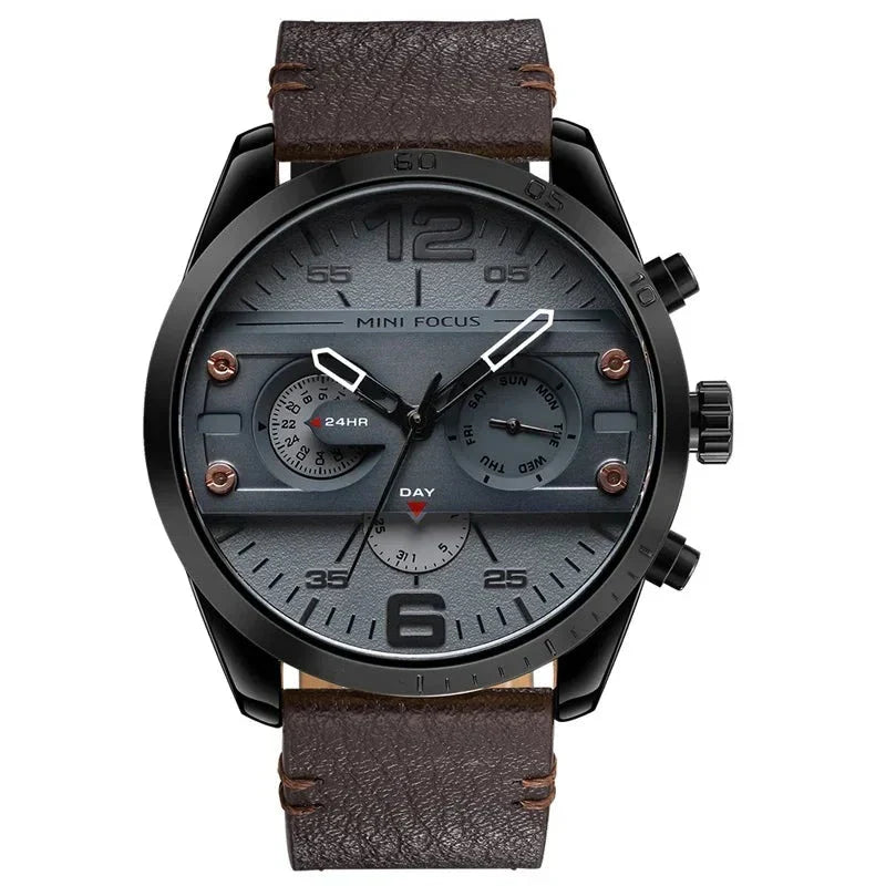 Luxury Leather Sport Chronograph Watch with Quartz Movement