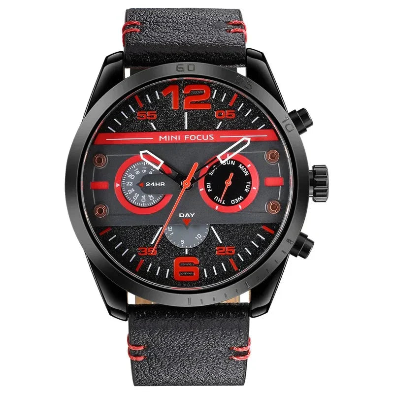 Luxury Leather Sport Chronograph Watch with Quartz Movement