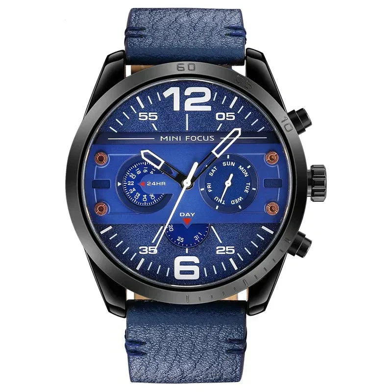 Luxury Leather Sport Chronograph Watch with Quartz Movement