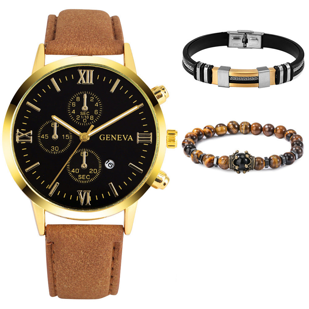 Luxury Signature Quartz Leather Watch & Bracelet Set for an Elegant Look
