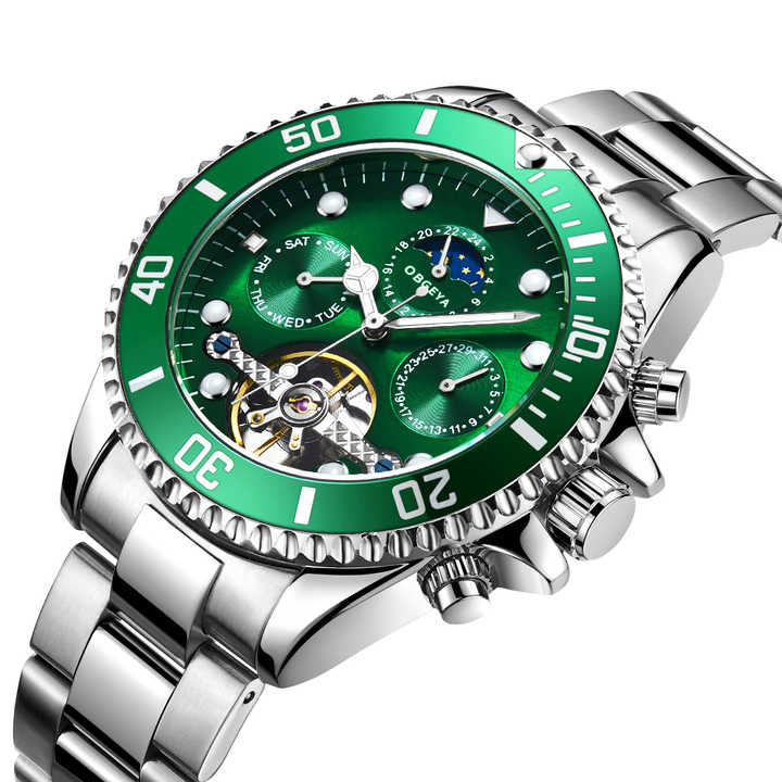 Automatic stainless steel wristwatch with elegant tourbillon