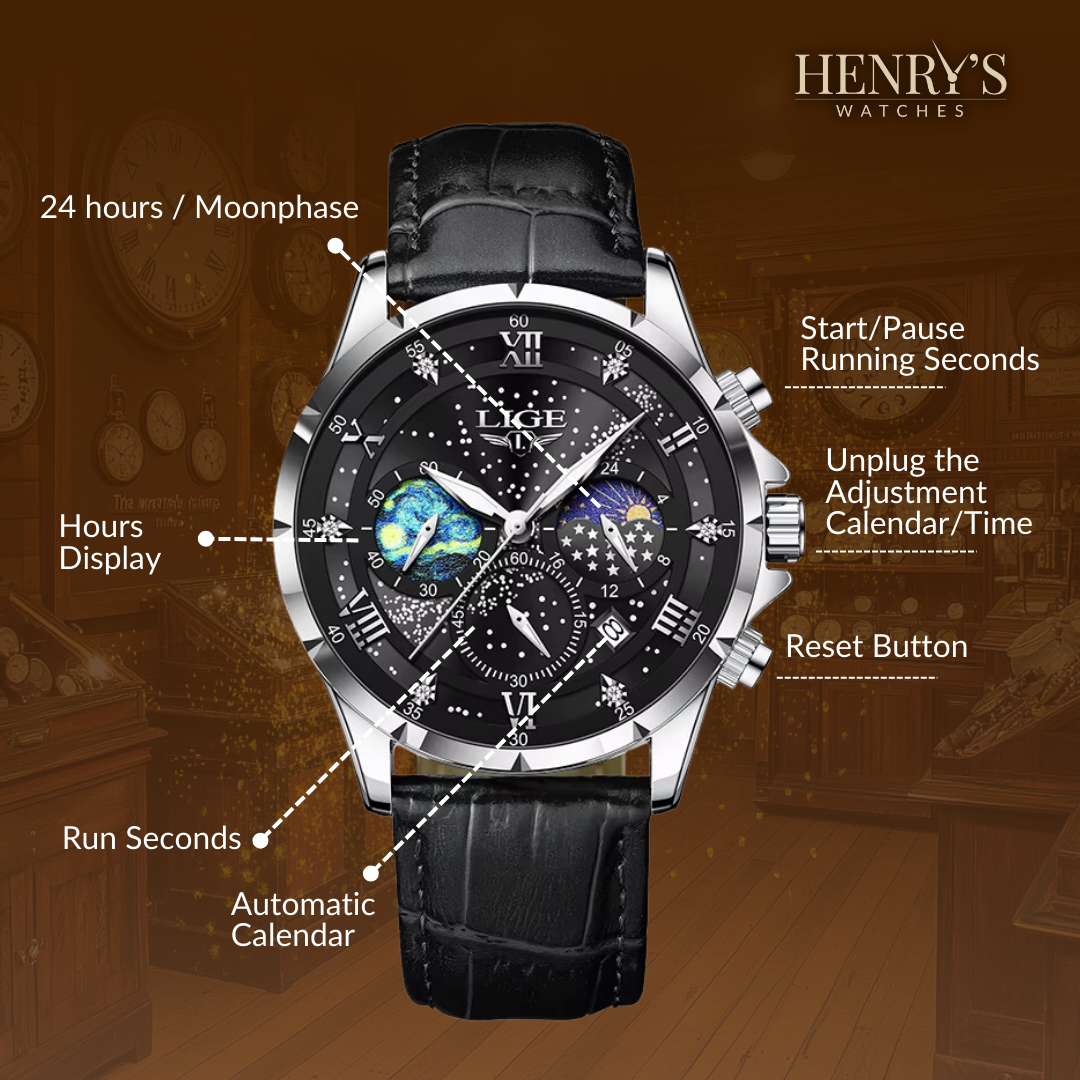 Elegant watch with moon phase