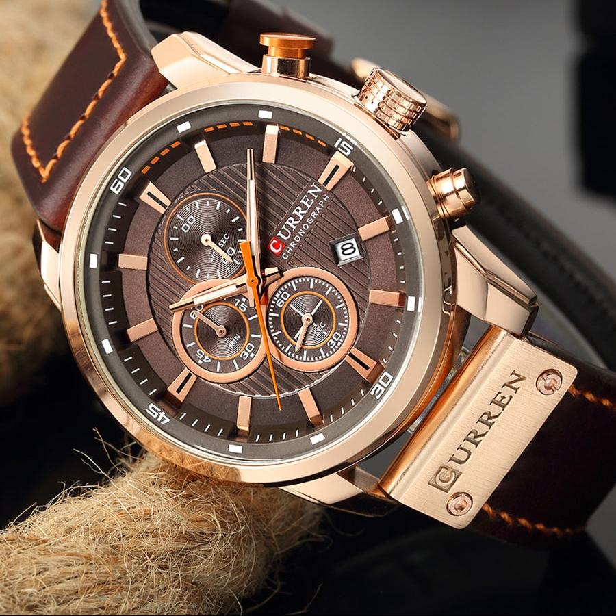 Watch with elegant quartz movement and noble leather strap