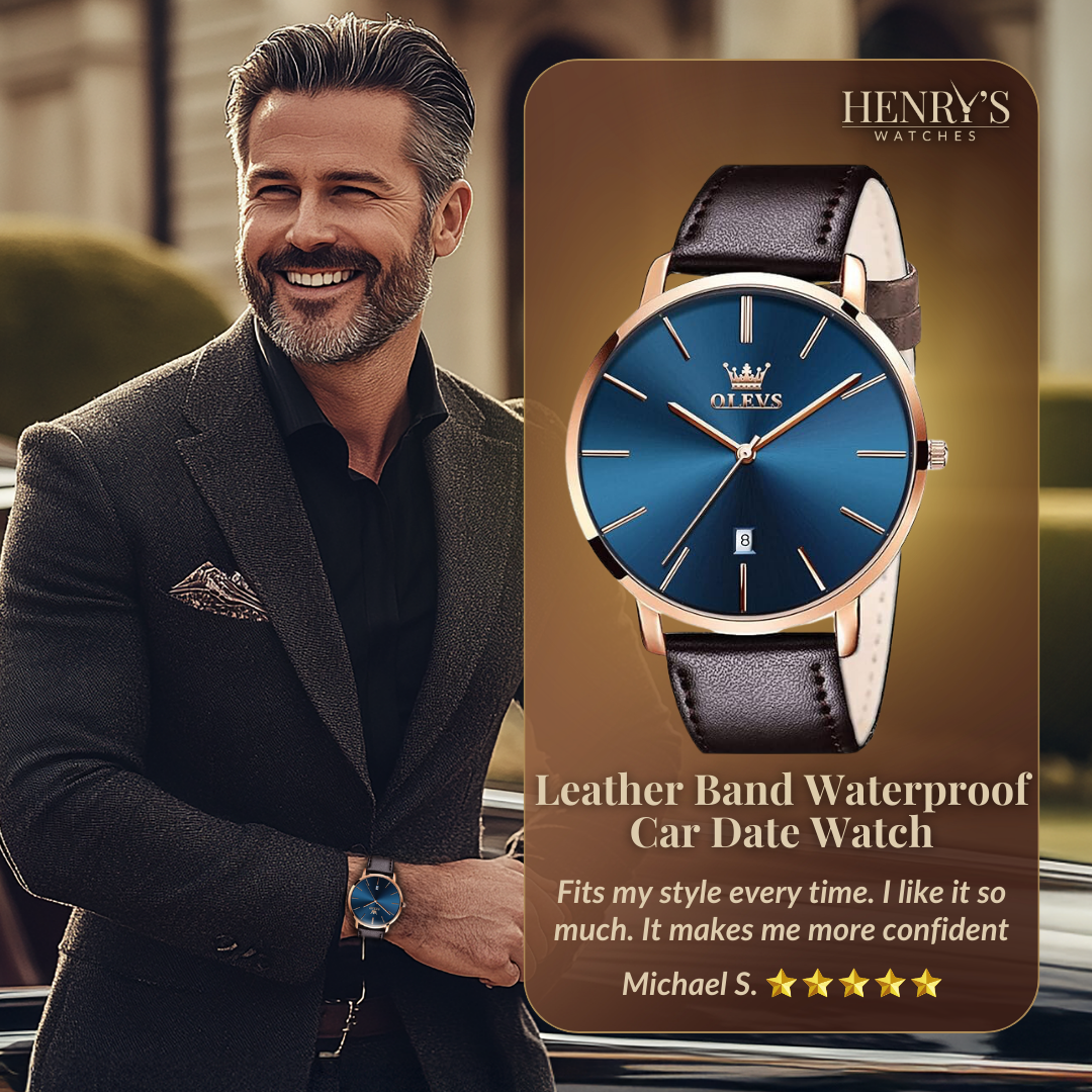 Elegant watch with leather strap