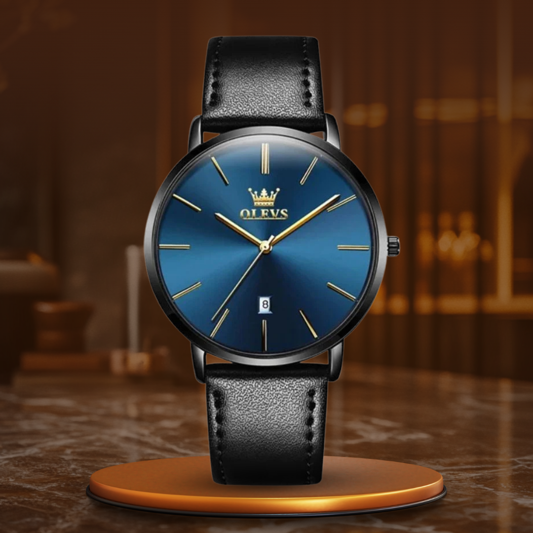 Elegant leather strap date watch
