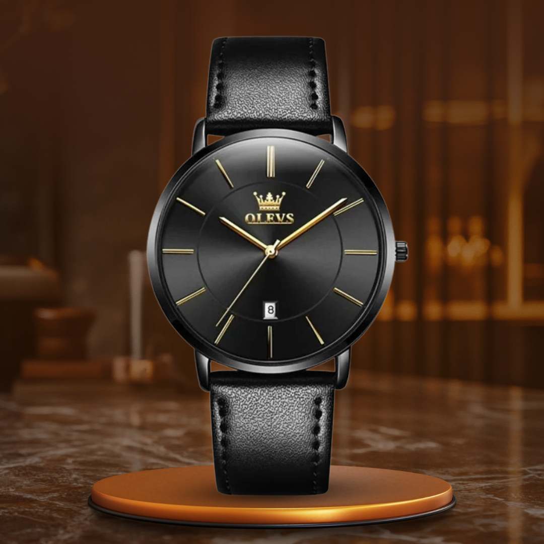 Elegant watch with leather strap