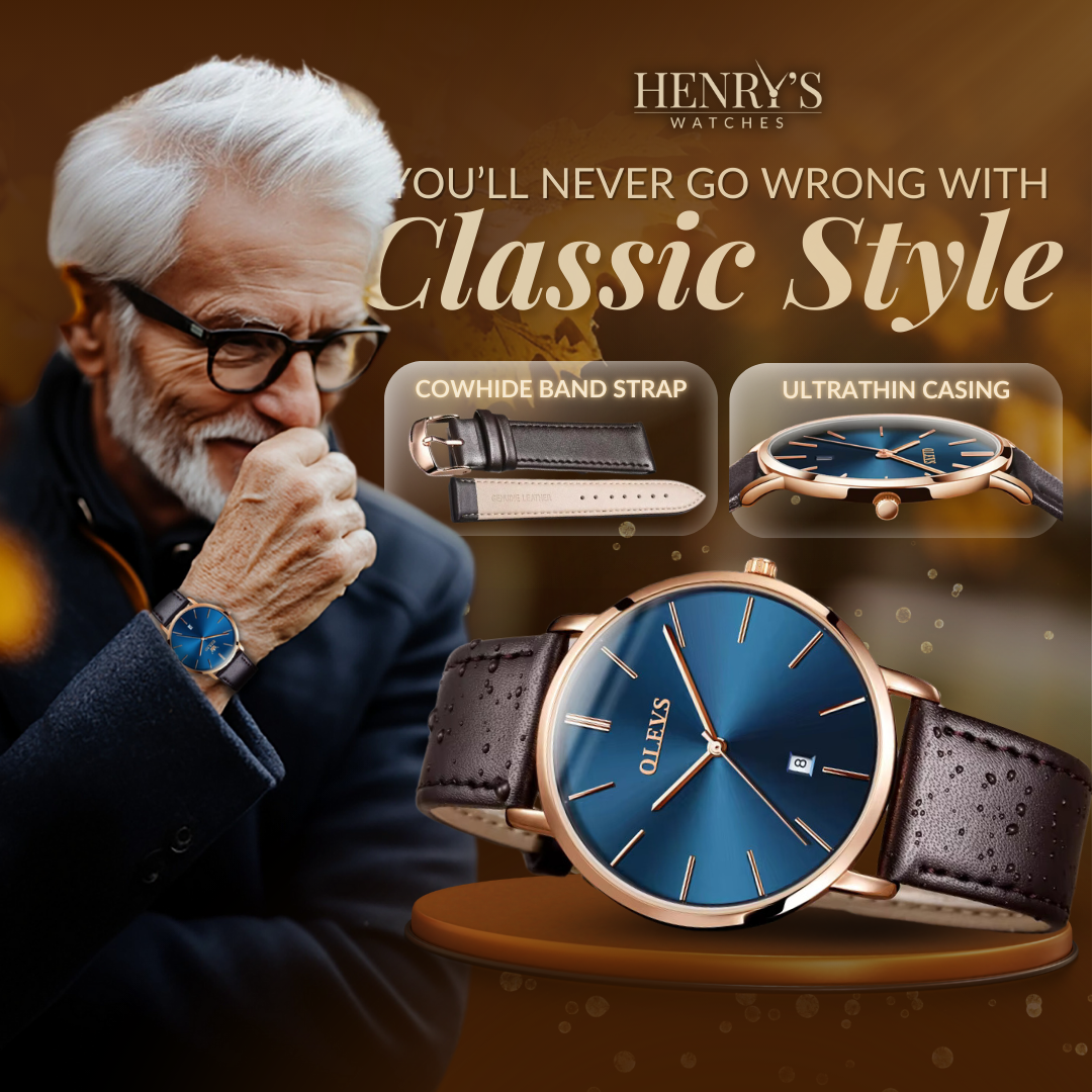 Elegant leather strap date watch