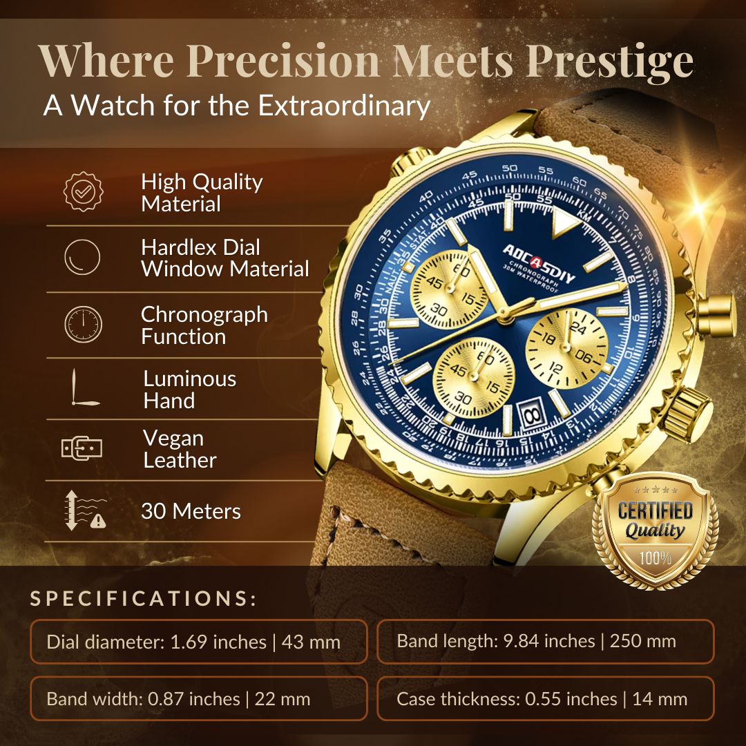 Watch with luxury chronograph function for an elegant look