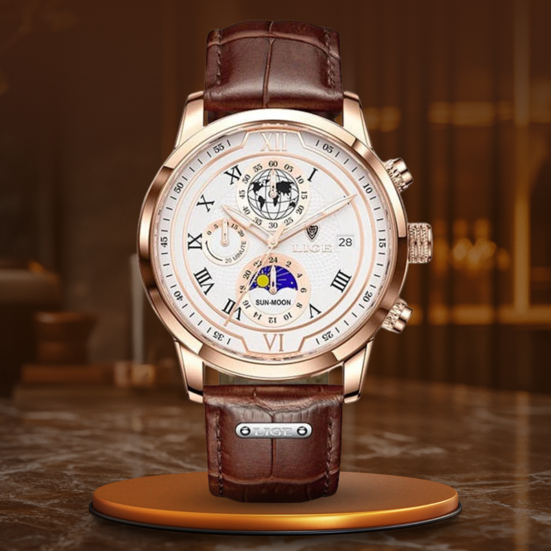 Elegant Chronograph Watch with Premium Leather Strap
