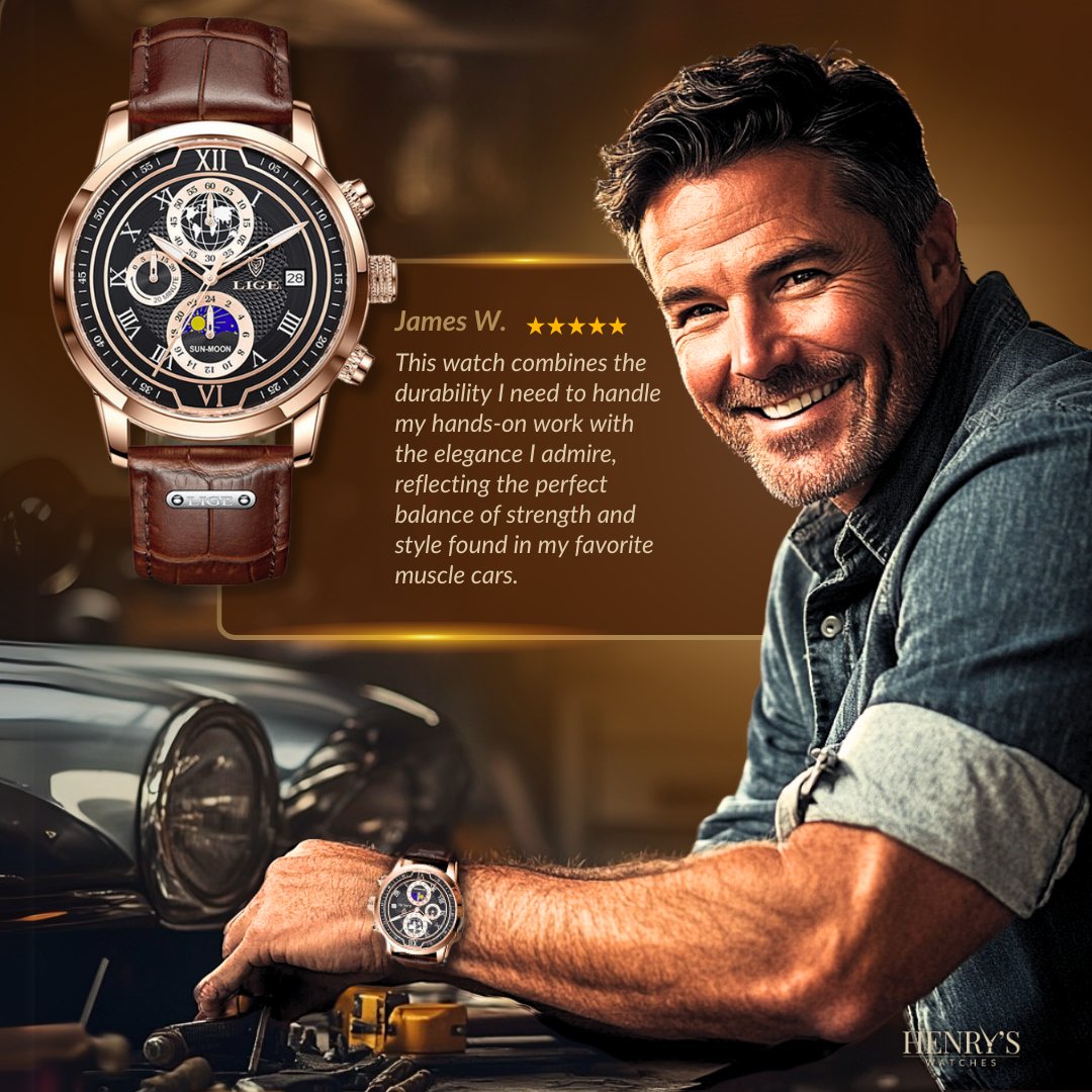 Elegant Chronograph Watch with Premium Leather Strap