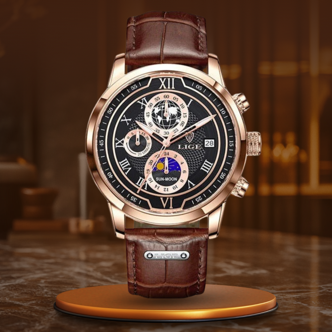 Elegant Chronograph Watch with Premium Leather Strap