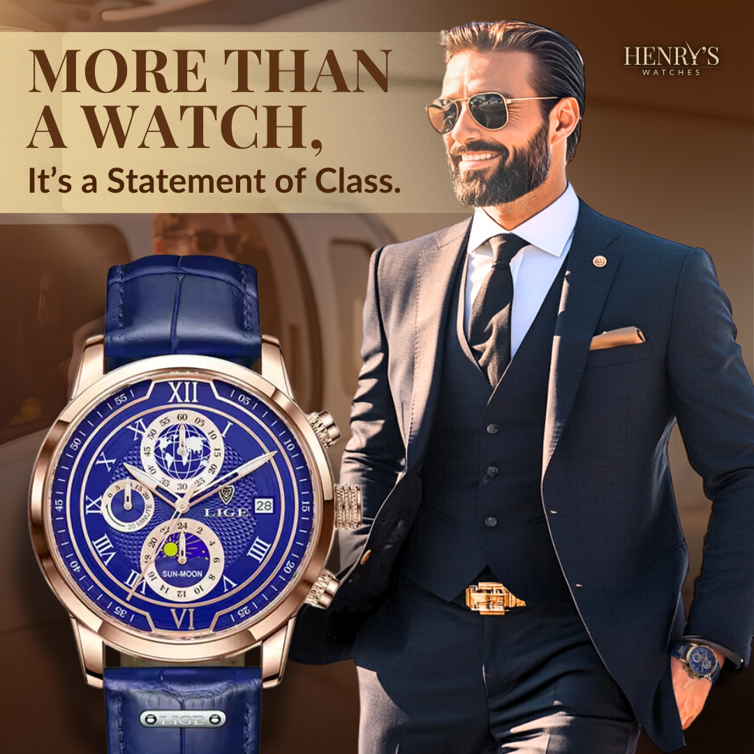 Elegant Chronograph Watch with Premium Leather Strap