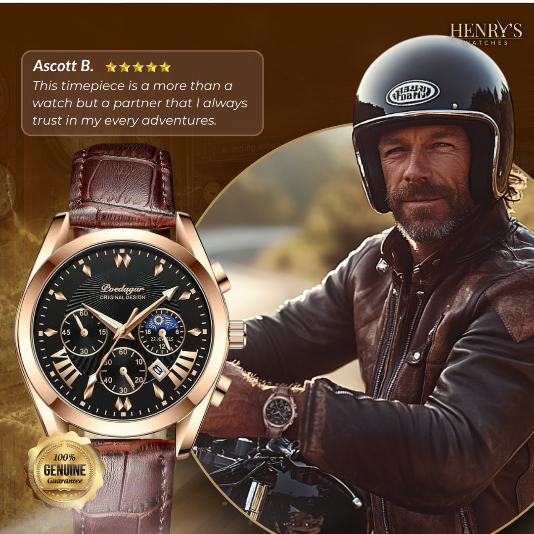 Watch with elegant leather strap and luxurious design