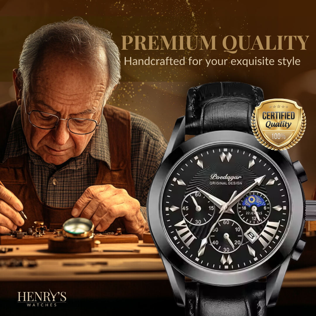 Watch with elegant leather strap and luxurious design