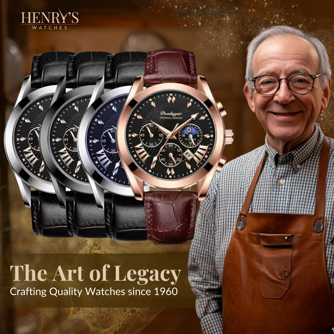 Watch with elegant leather strap and luxurious design