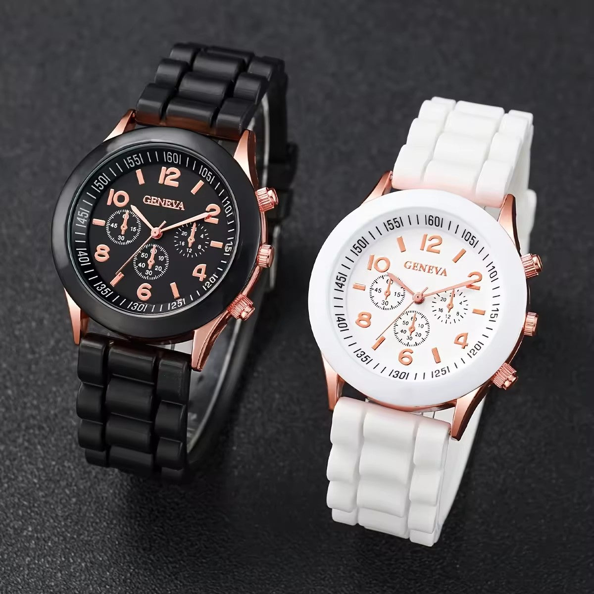 Quartz watch set with a classic silicone strap and matching bracelet
