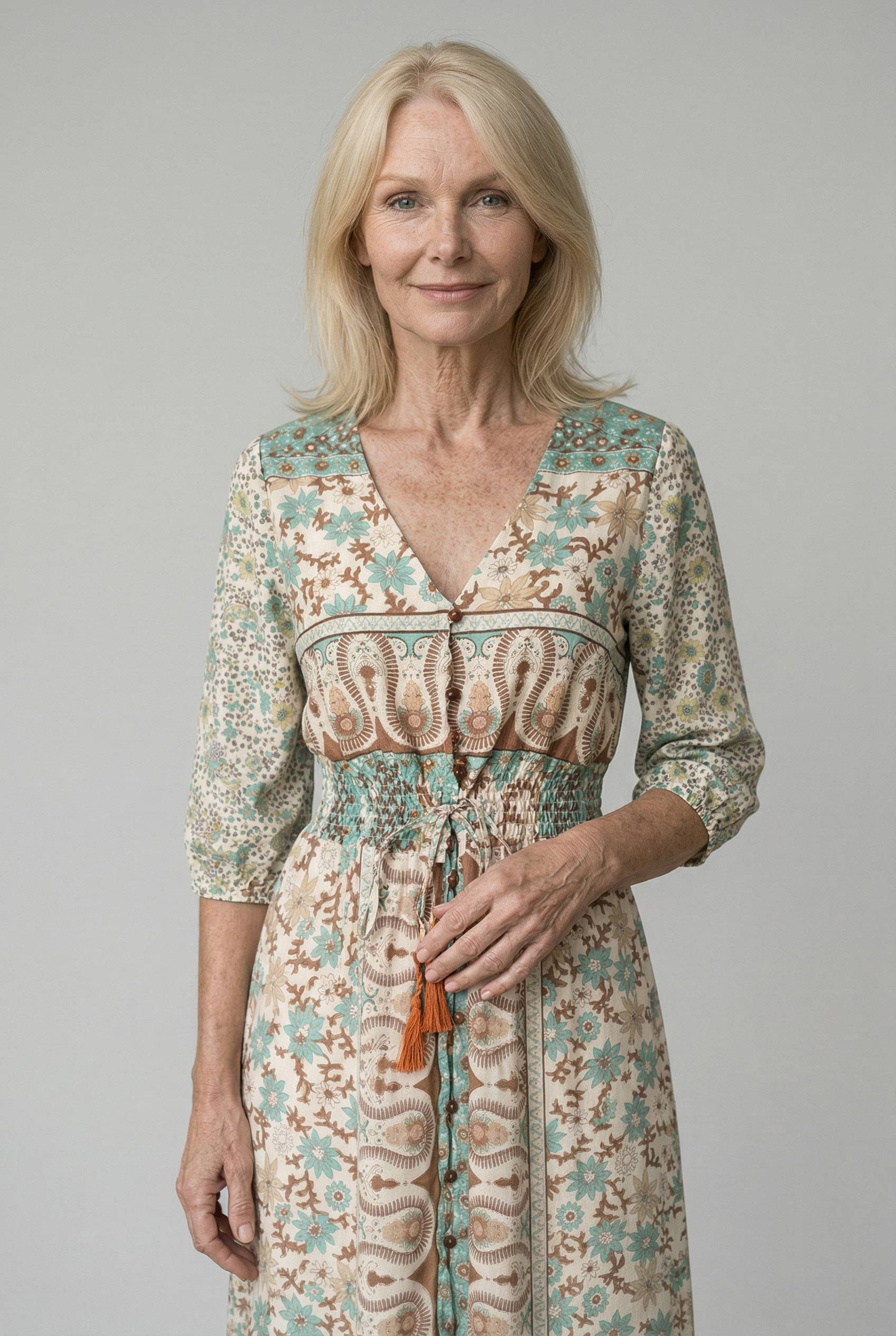 Bohemian Long Maxi Dress with Western Style Print and Slit