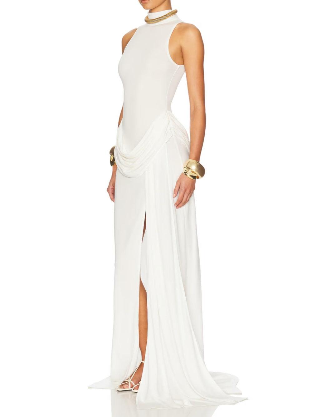 Sleeveless Pleated Long Dress with Side Slit for Elegant and Sophisticated Style