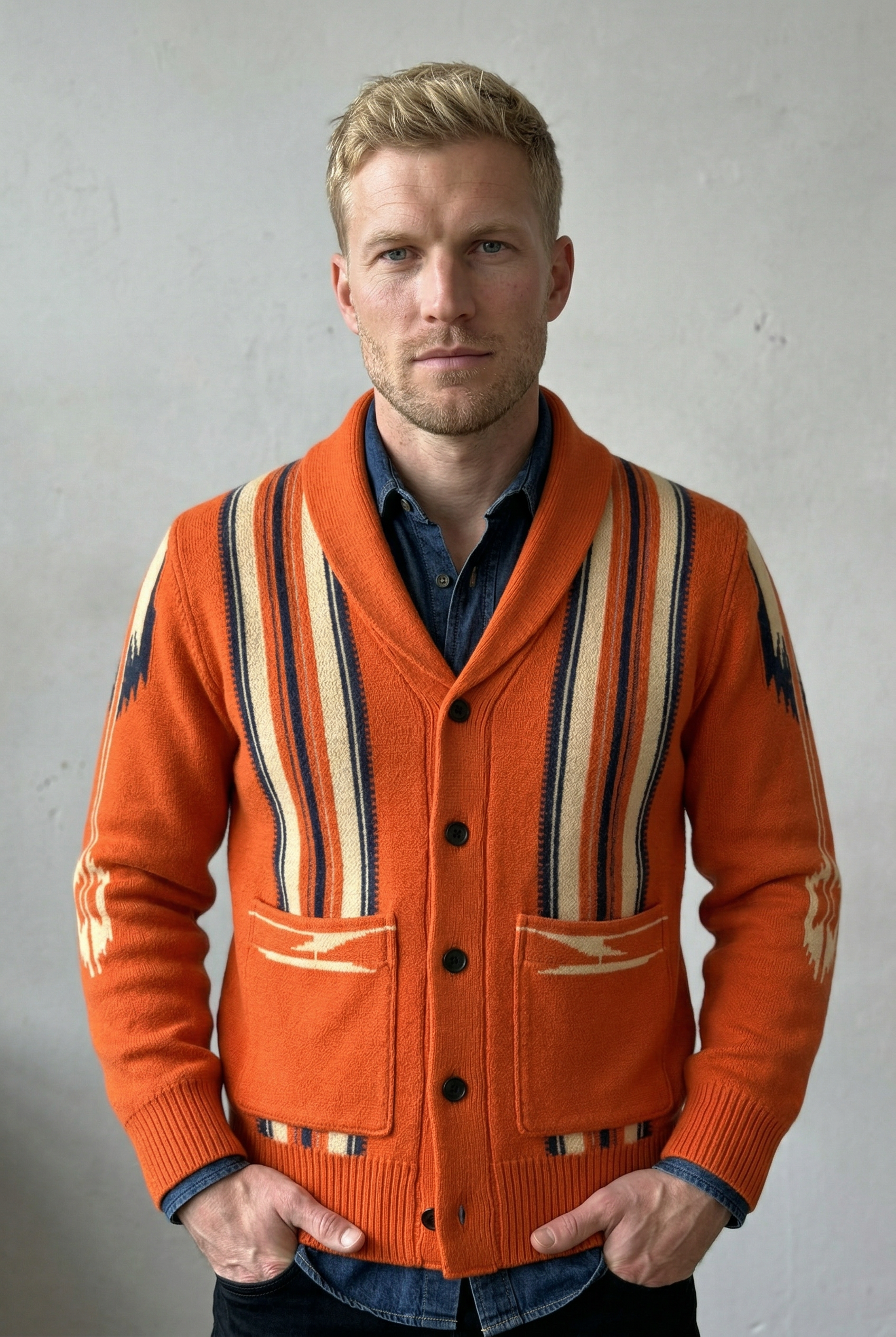 men Gebreide Adrian Vintage Jacquard Lapel Knit Cardigan Timeless Style, Cozy Comfort Vintage | Amorci