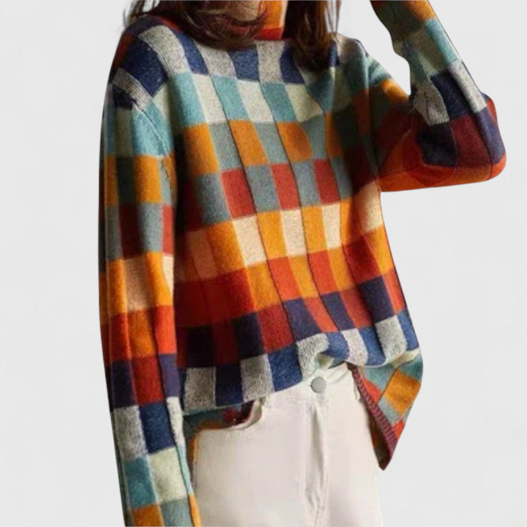 Erika - Patchwork Sweater with Turtleneck, Perfect for a Cozy and Charming Style