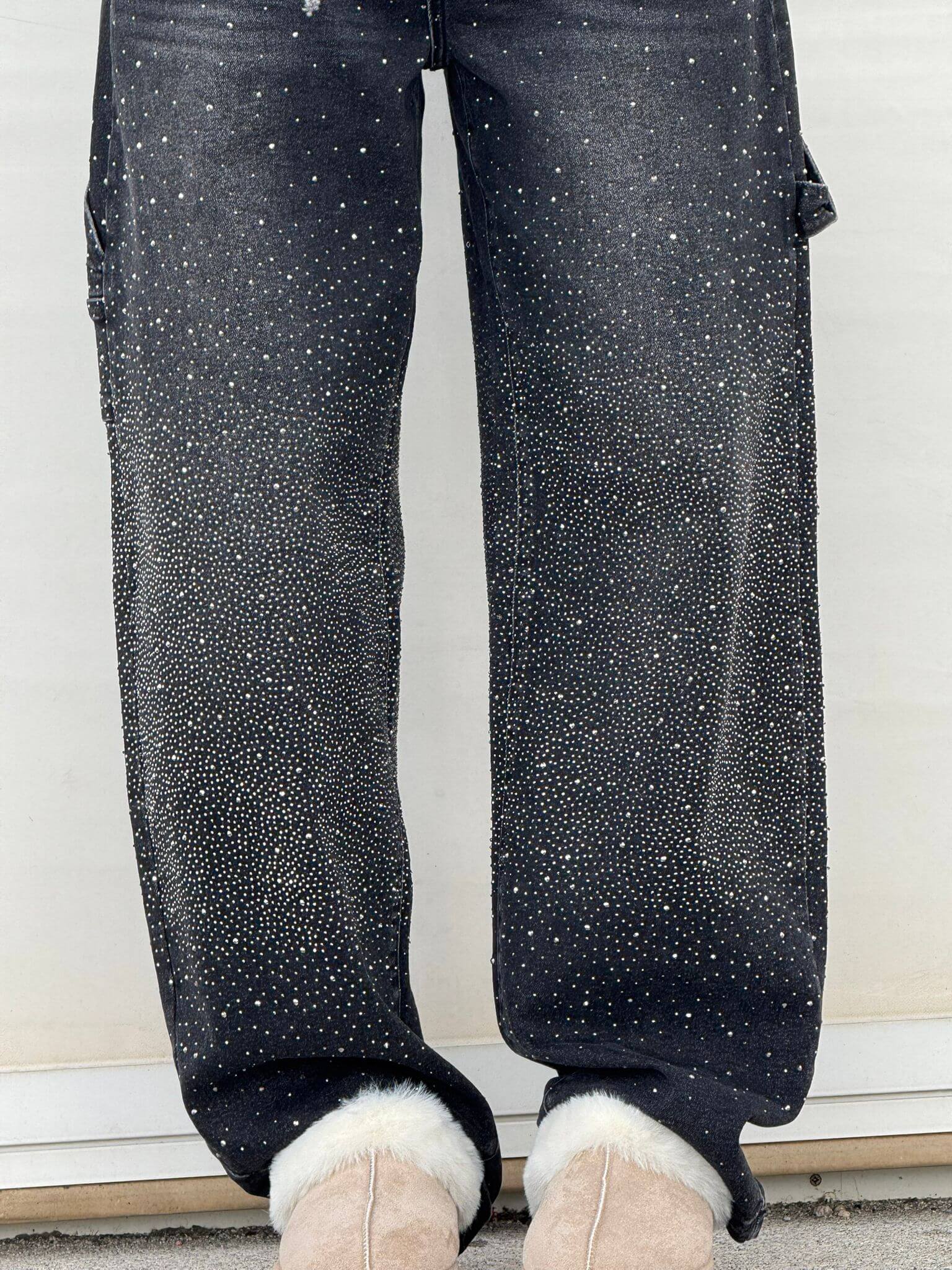 Victoria - High-waisted gold jeans with glitter