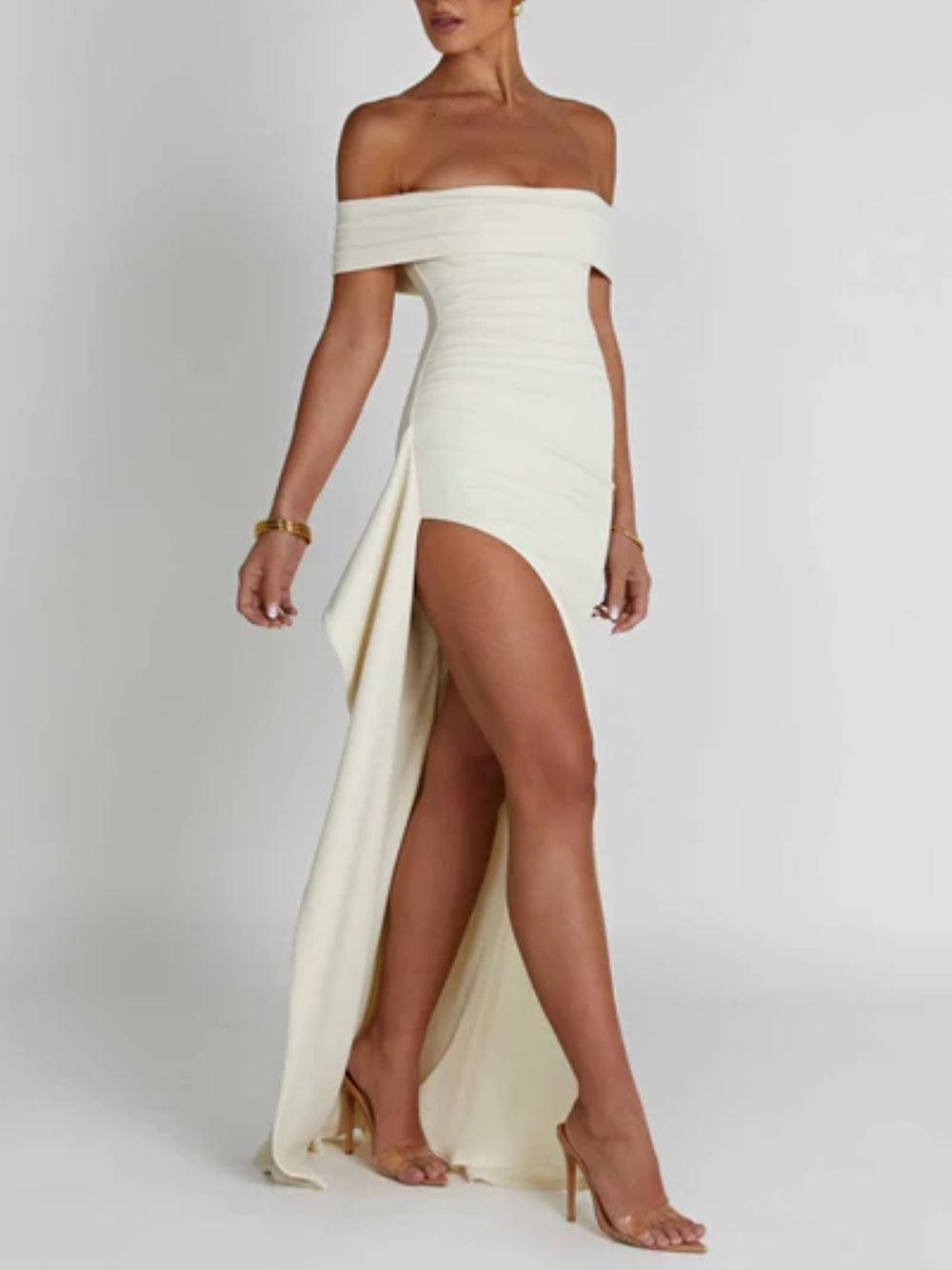 Long Maxi Off-Shoulder Dress with Elegant Slit
