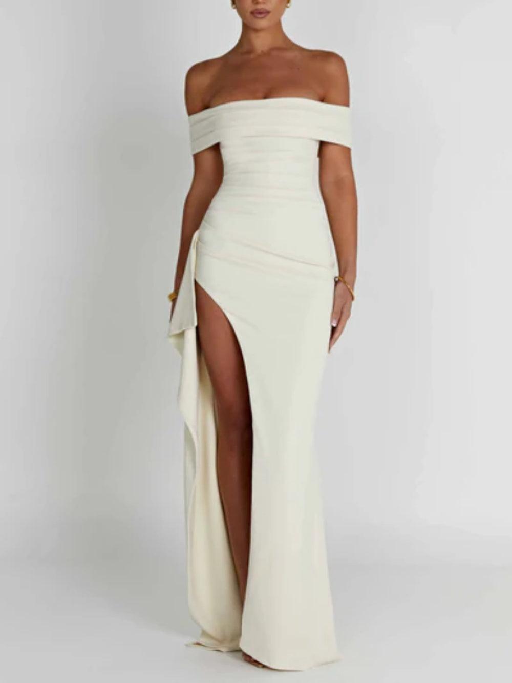 Long Maxi Off-Shoulder Dress with Elegant Slit