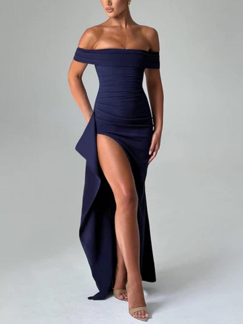 Long Maxi Off-Shoulder Dress with Elegant Slit
