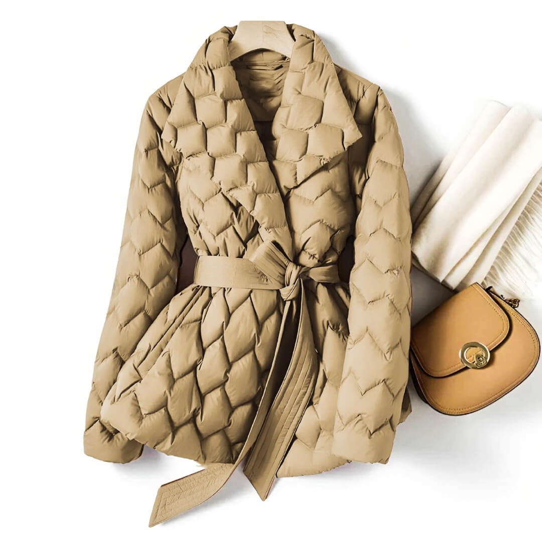 Isabela Quilted and Feathered Coat for a Stylish and Warm Look
