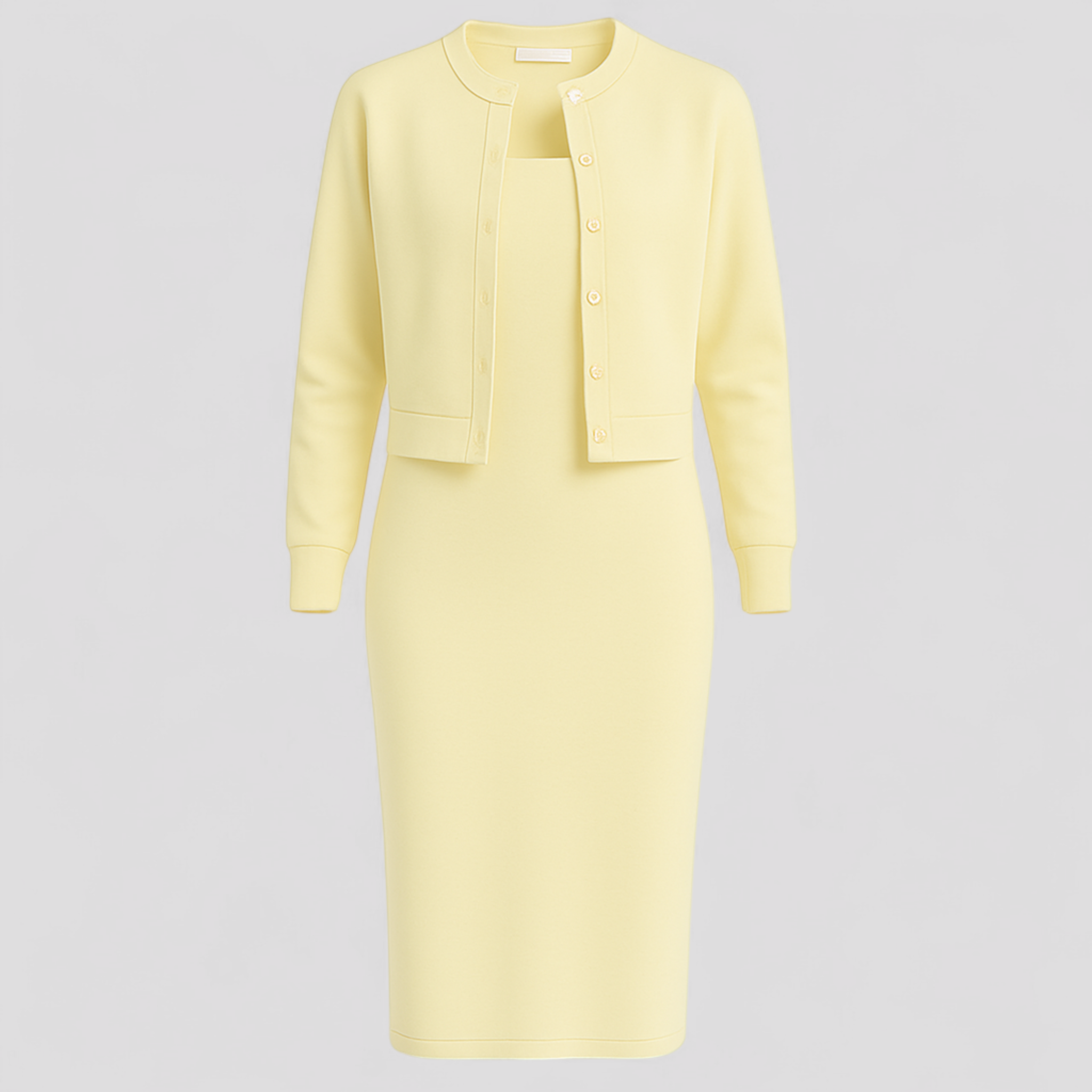 Acadia | Kvinders Elegant Midi Kjole med Cardigan - Gul - Midi Kjoler - {{ product_tags }