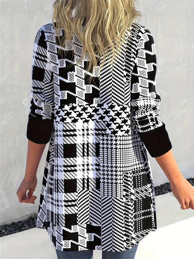 Sleek Geo-Print Cardigan — Modern Geometric Chic